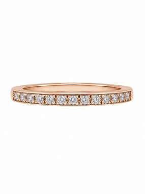 14K Rose Gold Natural Diamond Stacking Anniversary Band Dainty Pave Size 5